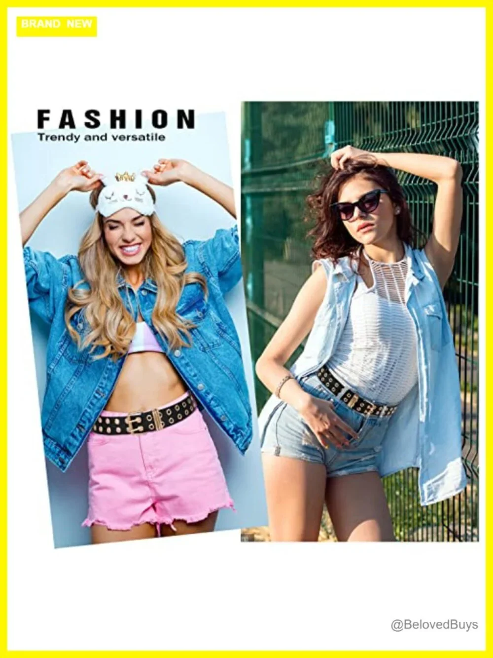 PU Leather Grommet Belt with Detachable Chain Punk Rock Waist Belt for Jeans